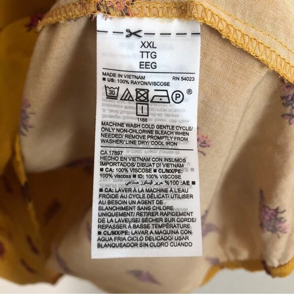 Old Navy Mustard Yellow Red Floral Long Sleeve Keyhole Mini Midi Flowy Dress - Picture 7 of 10